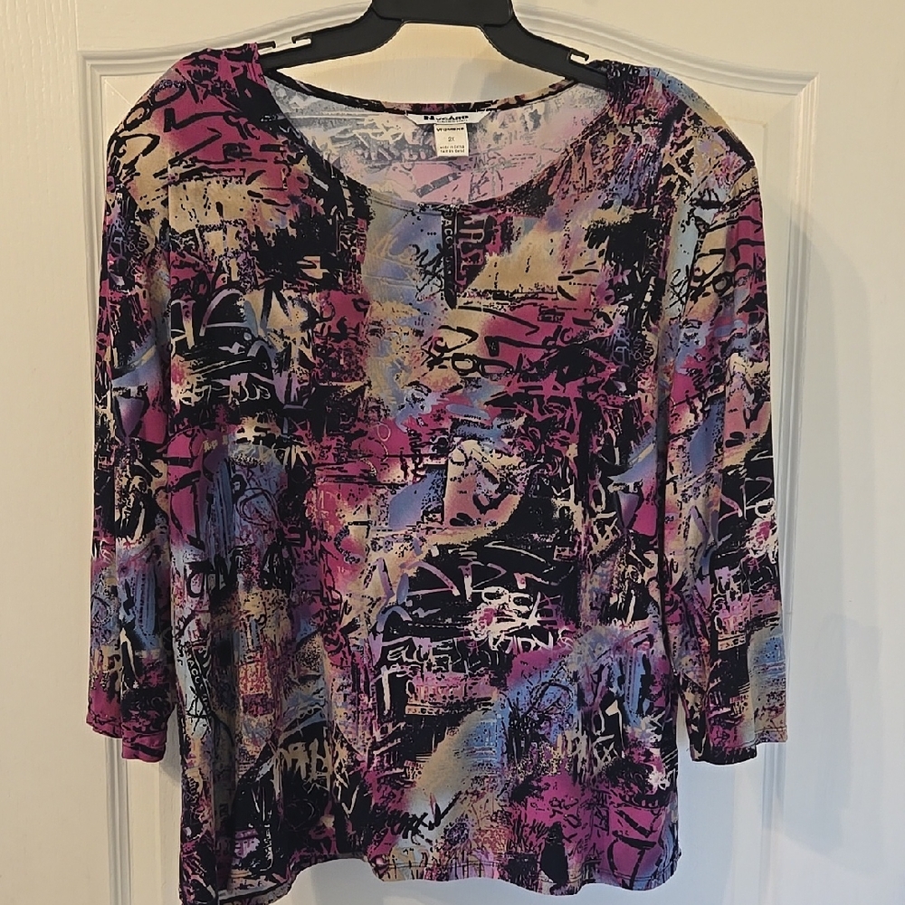 Vintage Nygard Collection Women's  3/4 Sleeve Multicolor Graphic Top Size 2X